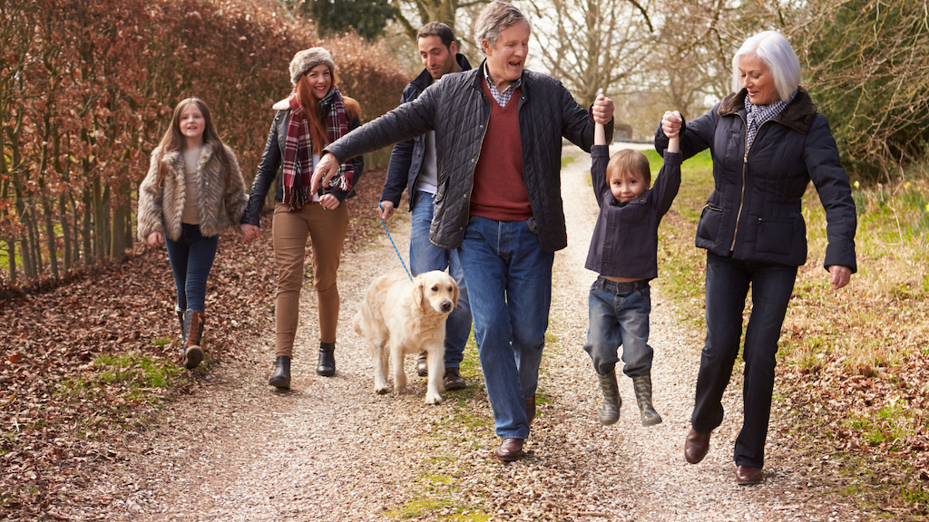 healthy family out for a walk 